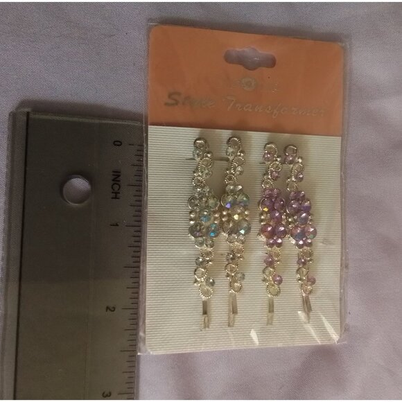 Style Transformer Decorative Rhinestone Hair Bobby Pins Set of 4 Sparkling - Picture 3 of 3
